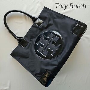 Tory Burch Nylon Logo Tote Bag Black Women's Large Handbag Authentic